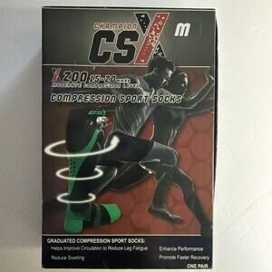 Champion CSX x200BR-M Compression Sport Socks 15-20mmHg Black Green Medium Gift